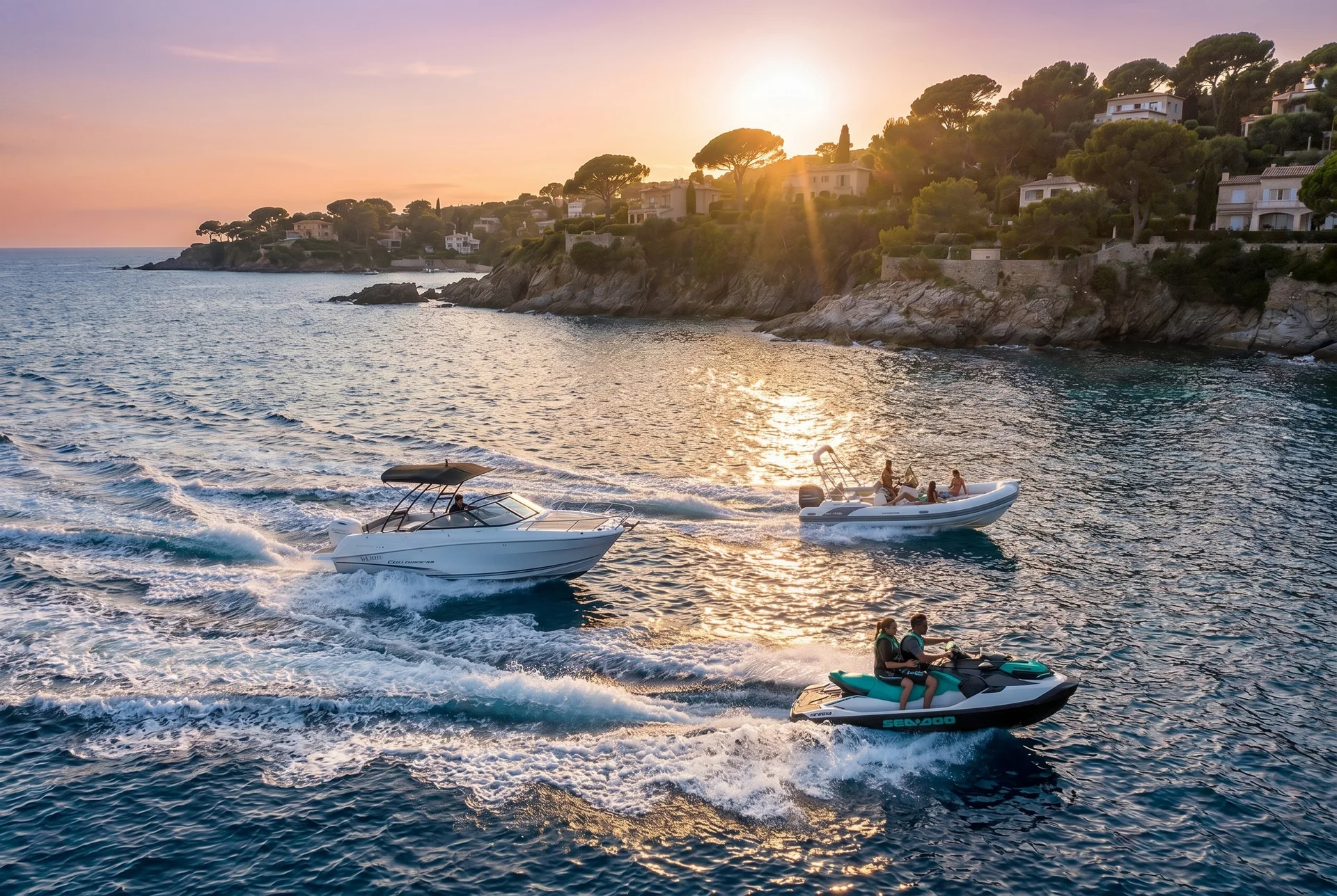 Sortie bateau au coucher du soleil sur la Côte d'Azur